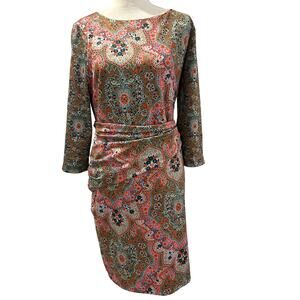 Gretchen Scott Jersey Twist & Shout Dress Pleasantly Paisley 3/4 sleeve Sz Large